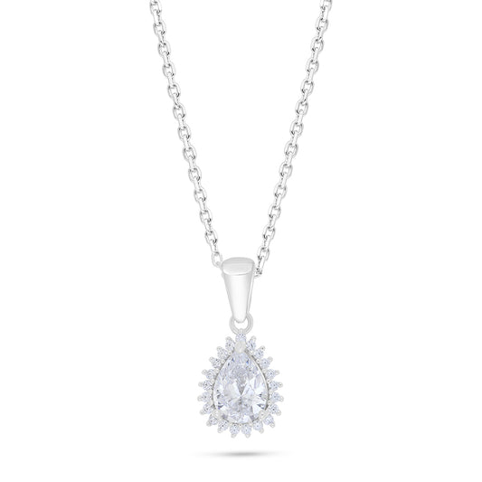 Sterling Silver 925 Necklace Rhodium Plated Embedded With White Zircon