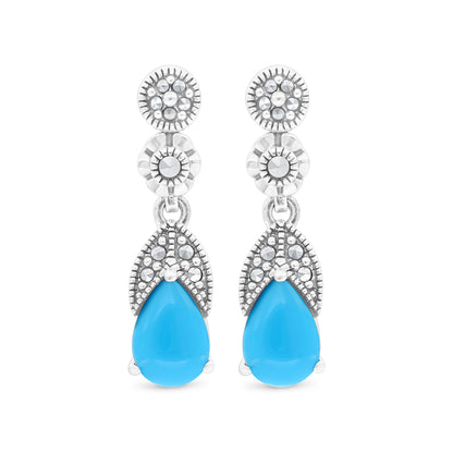 Sterling Silver 925 Set Embedded With Natural Processed Turquoise And Marcasite Stones