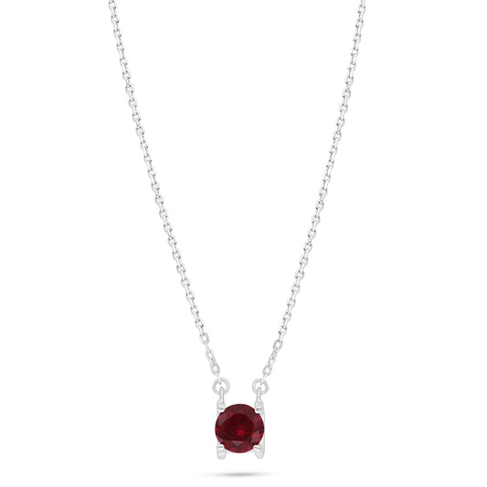 Sterling Silver 925 Necklace Rhodium Plated Embedded With Ruby Corundum