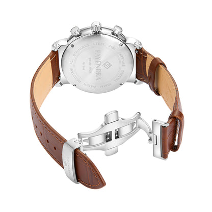 Stainless Steel 316L Watch Silver Color Brown Leather For Men - BROWN MOP DIAL