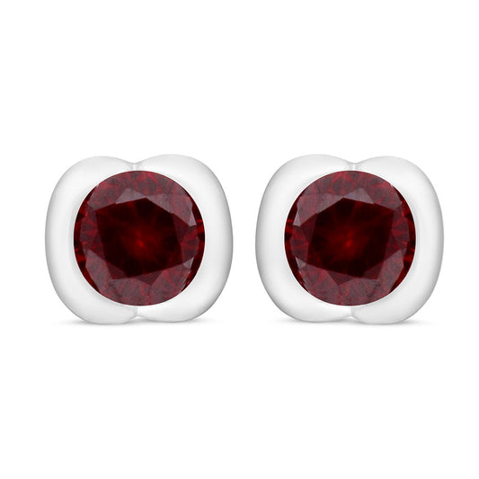 Sterling Silver 925 Earring Rhodium Plated Embedded With Ruby Corundum
