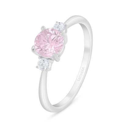 Sterling Silver 925 Ring Rhodium Plated Embedded With Pink Zircon And White Zircon