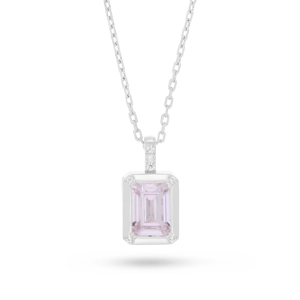 Sterling Silver 925 Necklace Rhodium Plated Embedded With Pink Zircon And White Zircon