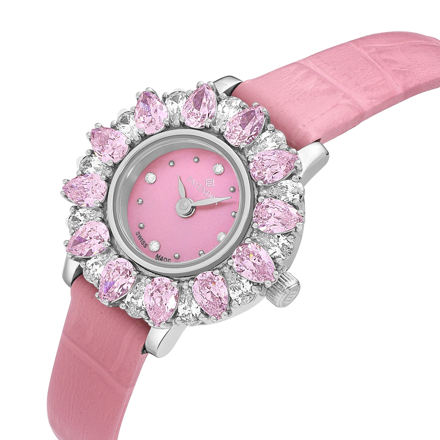 Stainless Steel 316 Watch Silver Color Pink Leather Embedded With Pink Zircon And White Zircon - PINK MOP DIAL