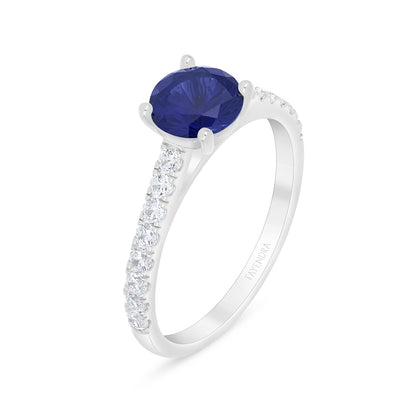 Sterling Silver 925 Ring Rhodium Plated Embedded With Sapphire Corundum And White Zircon