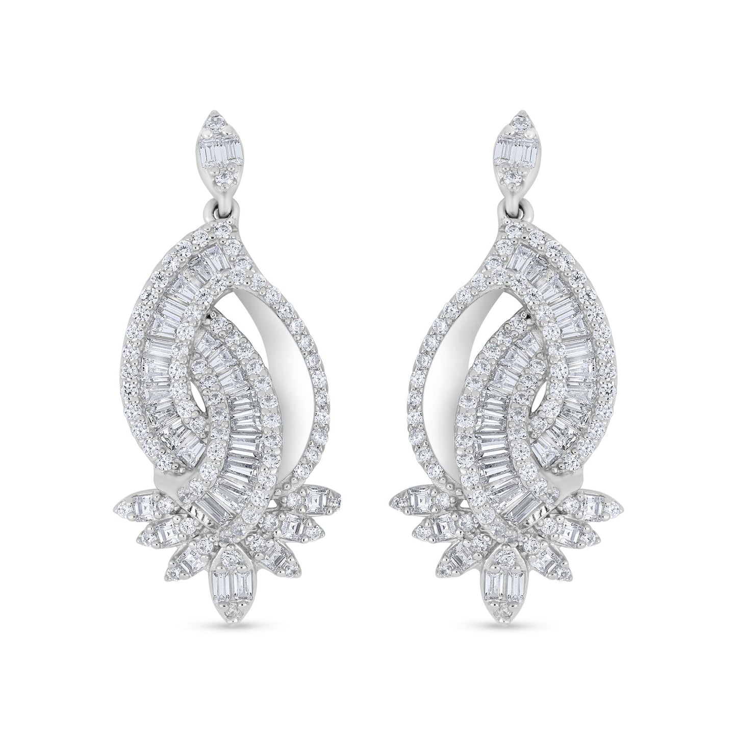 Sterling Silver 925 Earring Rhodium Plated Embedded With White Zircon