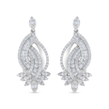 Sterling Silver 925 Earring Rhodium Plated Embedded With White Zircon