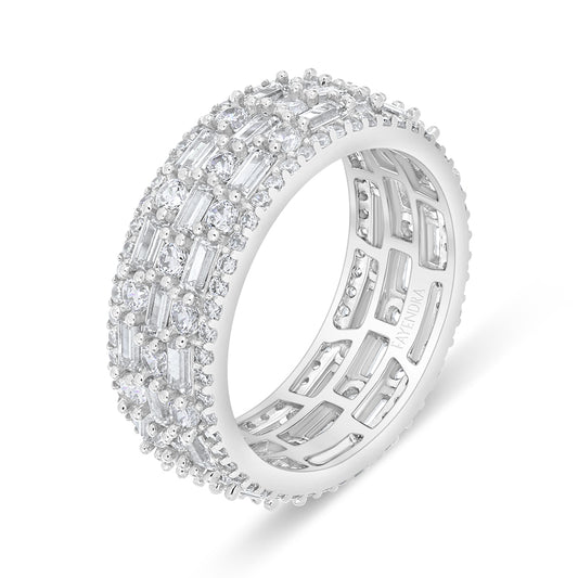 Sterling Silver 925 Ring Rhodium Plated Embedded With White Zircon