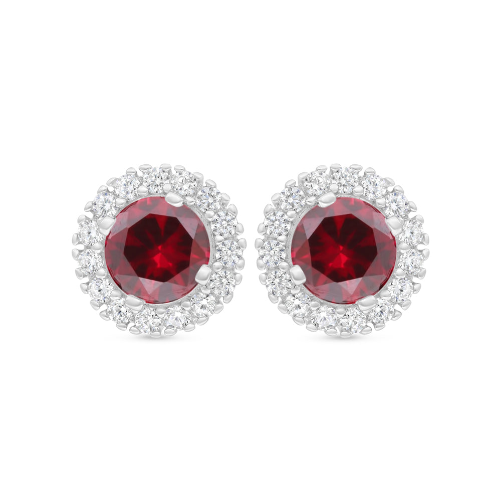 Sterling Silver 925 Earring Rhodium Plated Embedded With Ruby Corundum And White Zircon