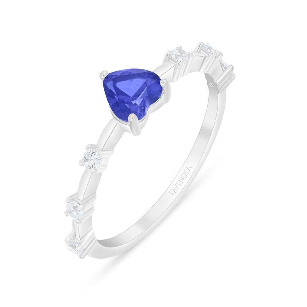 خاتم من الفضة الخالصة عيار 925 مطلي روديوم مرصع زفير كروندوم و فص ابيض