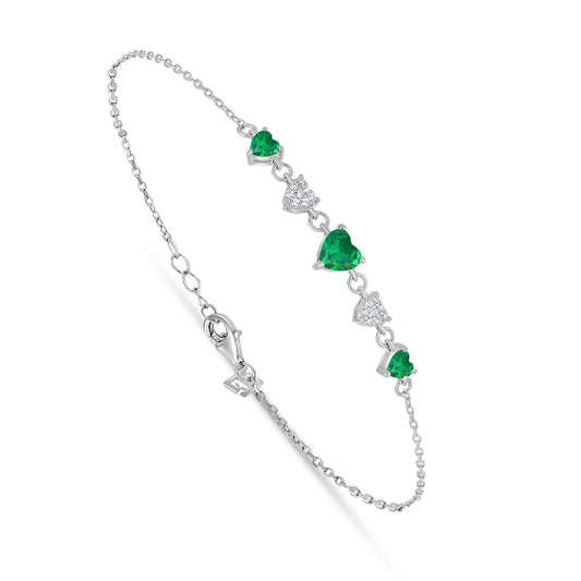 اسورة من الفضة الخالصة عيار 925 مطلية روديوم مرصعة زركون زمردي و فص ابيض