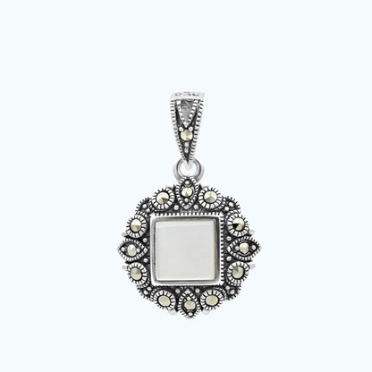 Sterling Silver 925 Pendant Embedded With Natural White Shell And Marcasite Stones