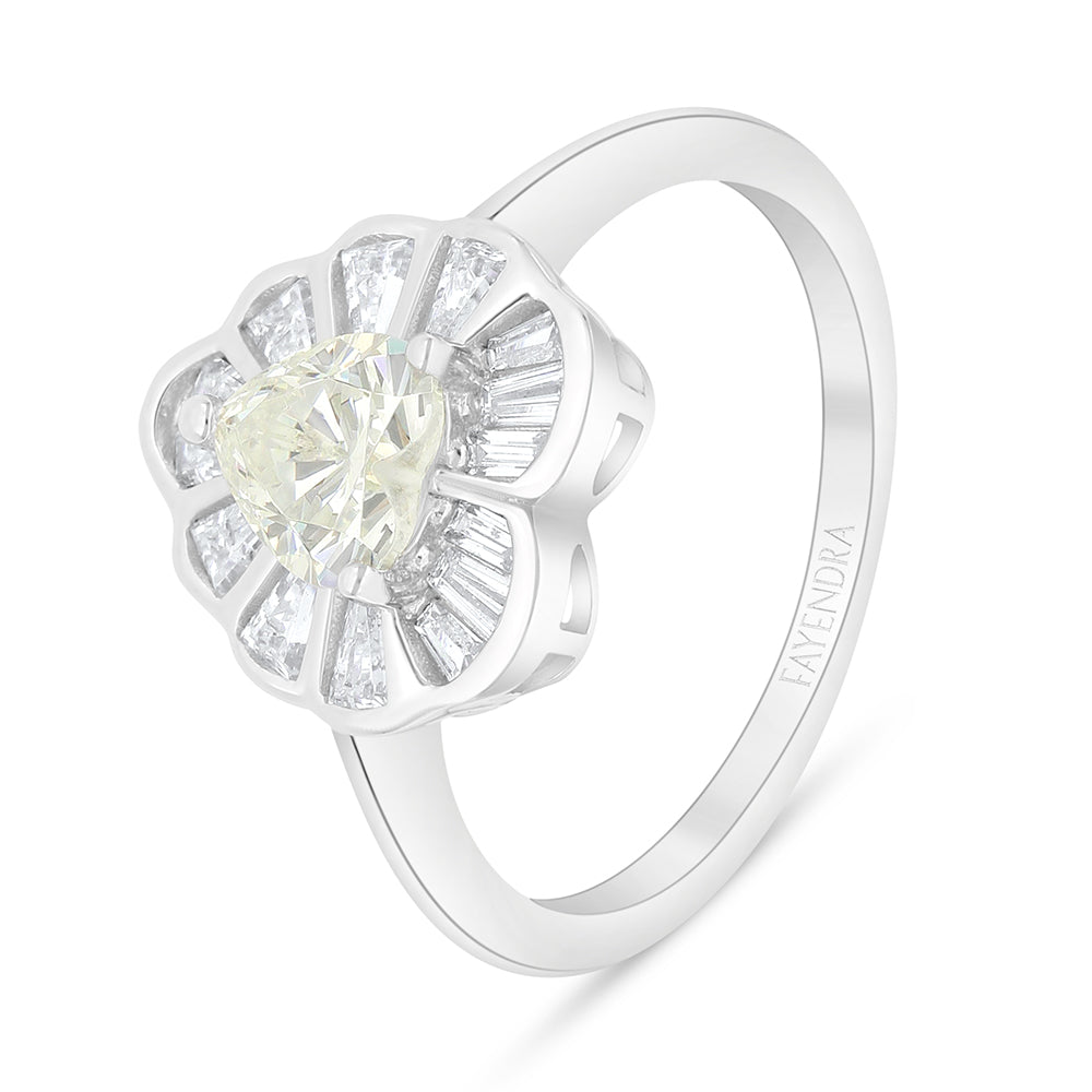 خاتم من الفضة الخالصة عيار 925 مطلي روديوم مرصع بالزركون الكناري الالماسي و فص ابيض