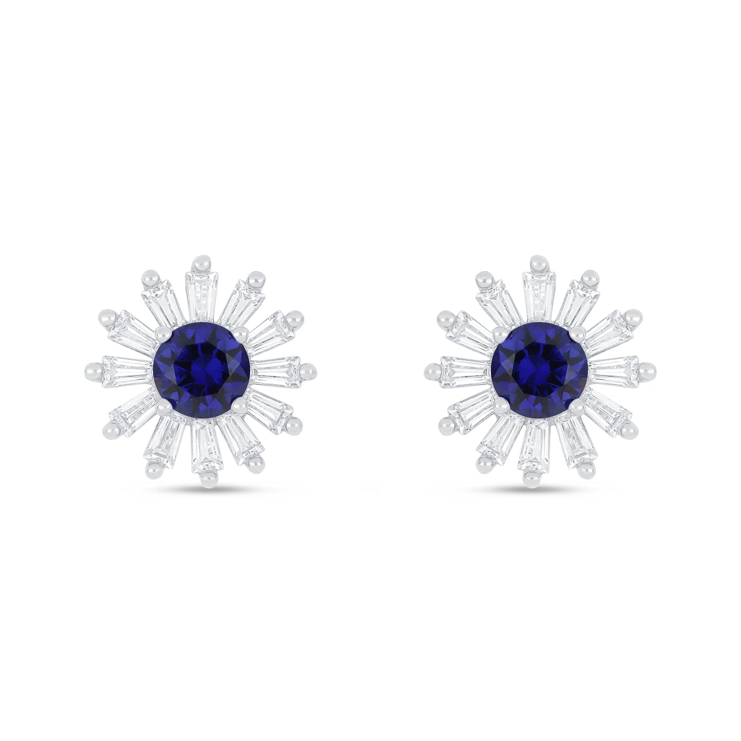 Sterling Silver 925 Earring Rhodium Plated Embedded With Sapphire Corundum And White Zircon