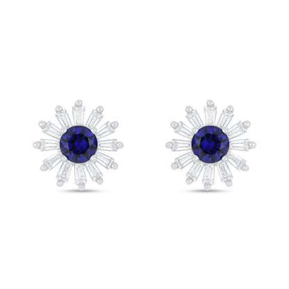 Sterling Silver 925 Earring Rhodium Plated Embedded With Sapphire Corundum And White Zircon