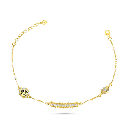 Sterling Silver 925 Bracelet Golden Plated Embedded With White Zircon