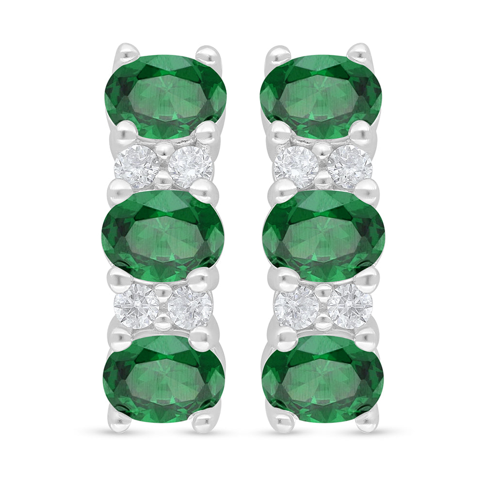Sterling Silver 925 Earring Rhodium Plated Embedded With Emerald Zircon And White Zircon