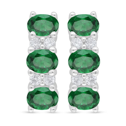 Sterling Silver 925 Earring Rhodium Plated Embedded With Emerald Zircon And White Zircon
