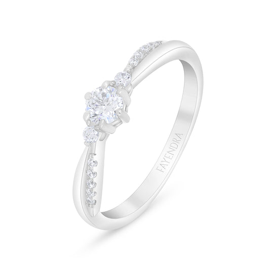 خاتم من الفضة الخالصة عيار 925 مطلي روديوم مرصع فص ابيض