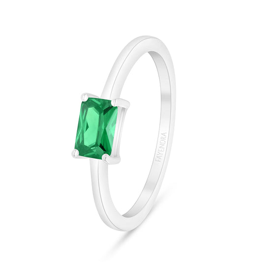 Sterling Silver 925 Ring Rhodium Plated Embedded With Emerald Zircon