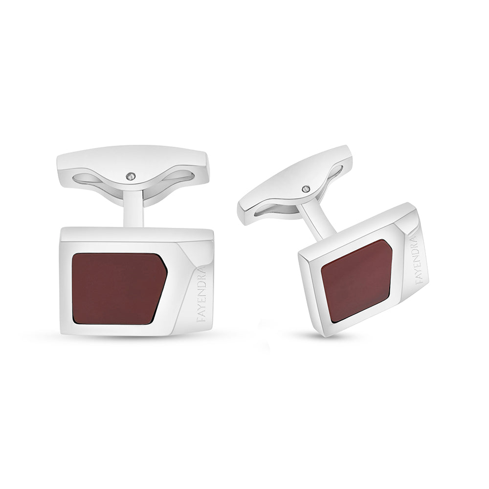 كبك ستانلس ستيل لون فضي عيار L316 مرصع احجار عقيق احمر Shiny Steel 