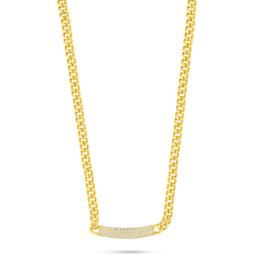 Sterling Silver 925 Necklace Golden Plated Embedded With White Zircon