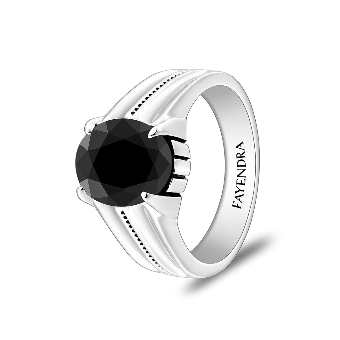 Sterling Silver 925 Ring Rhodium And Black Plated Embedded With Black Spinal For Men