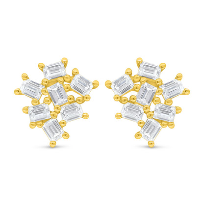 اقراط من الفضة الخالصة عيار 925 مطلي ذهبي مرصع فص ابيض