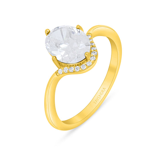 Sterling Silver 925 Ring Golden Plated Embedded With White Zircon