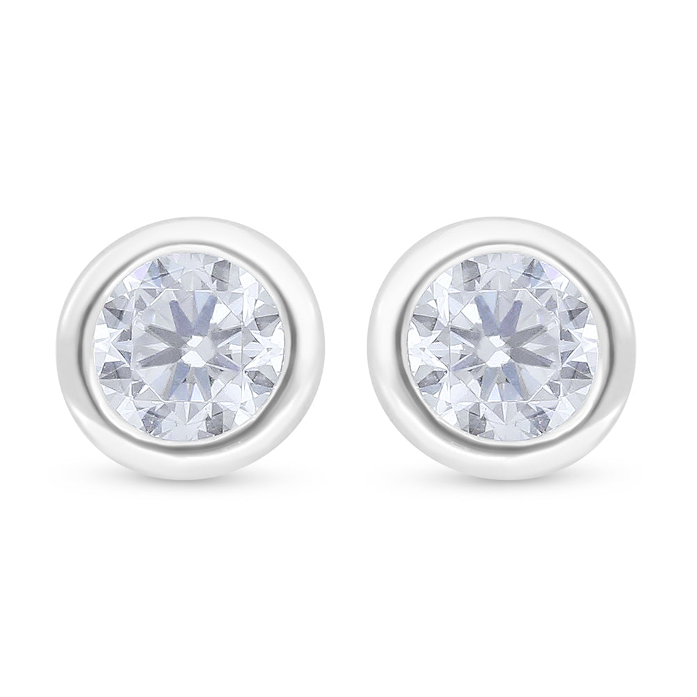 Sterling Silver 925 Earring Rhodium Plated Embedded With White Zircon