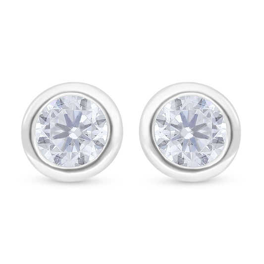 Sterling Silver 925 Earring Rhodium Plated Embedded With White Zircon