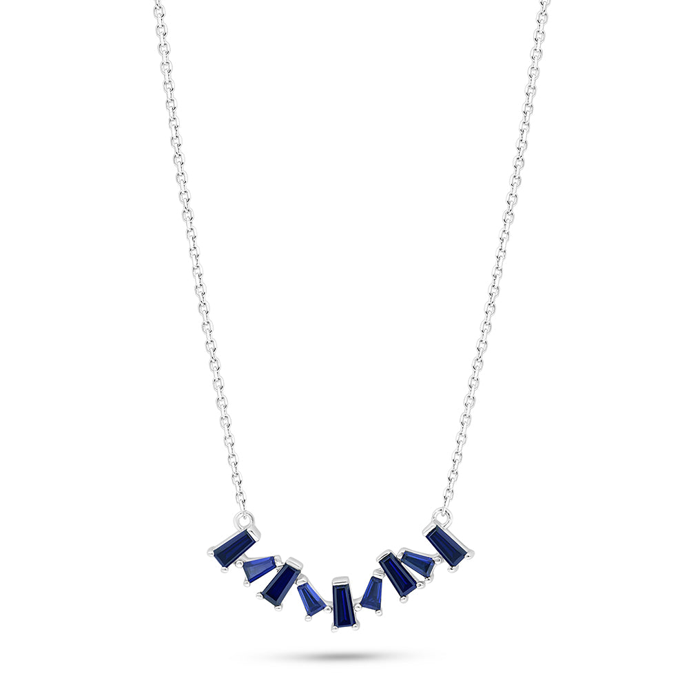Sterling Silver 925 Necklace Rhodium Plated Embedded With Sapphire Corundum