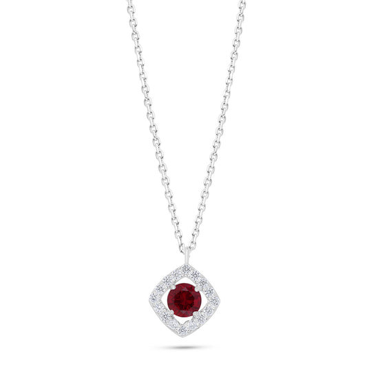 Sterling Silver 925 Necklace Rhodium Plated Embedded With Ruby Corundum And White Zircon