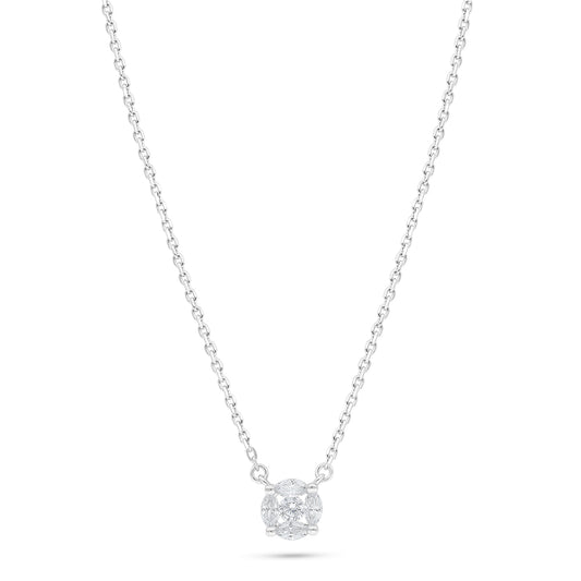 Sterling Silver 925 Necklace Rhodium Plated Embedded With White Zircon