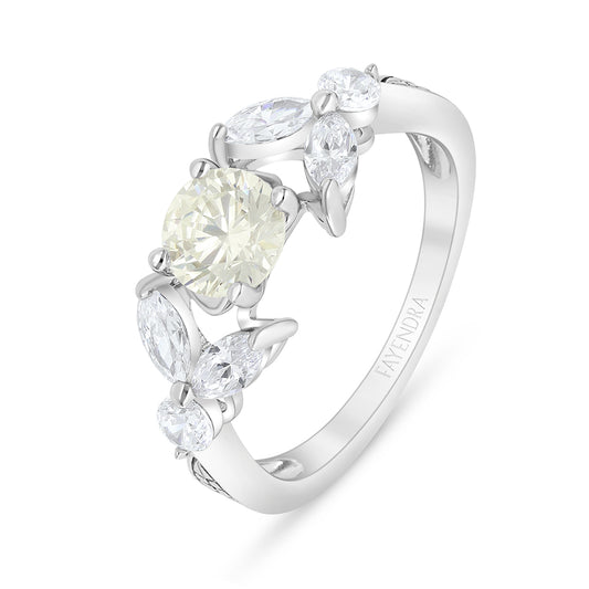 Sterling Silver 925 Ring Rhodium Plated Embedded With Diamond Zircon And White Zircon