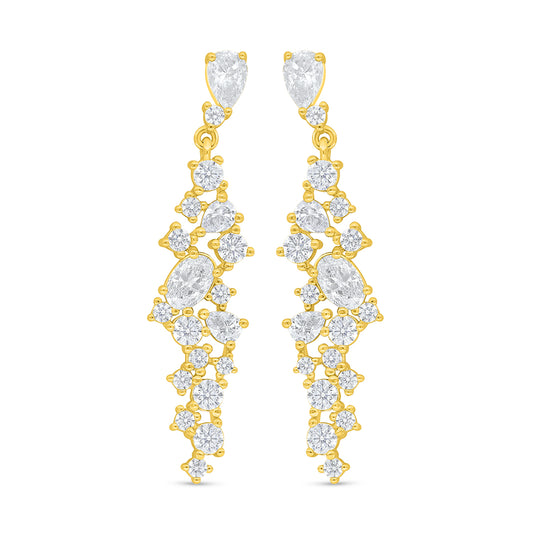 Sterling Silver 925 Earring Golden Plated Embedded With White Zircon