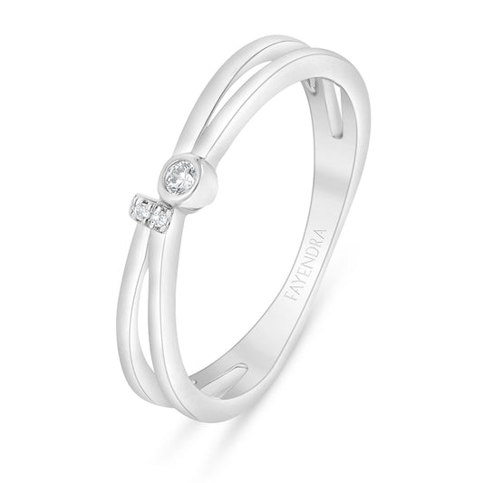 Sterling Silver 925 Ring Rhodium Plated Embedded With White Zircon