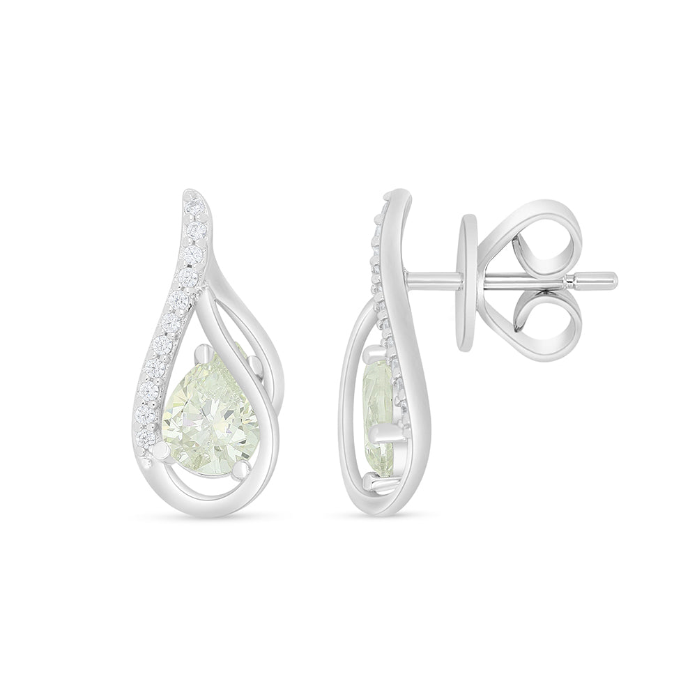 Sterling Silver 925 Earring Rhodium Plated Embedded With Diamond Zircon And White Zircon
