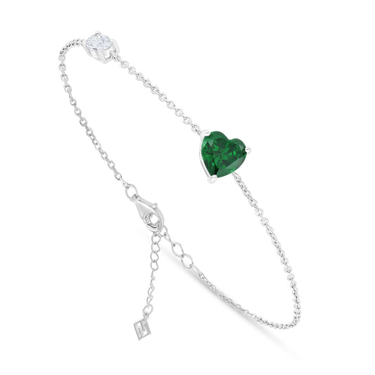 Sterling Silver 925 Bracelet Rhodium Plated Embedded With Emerald Zircon And White Zircon