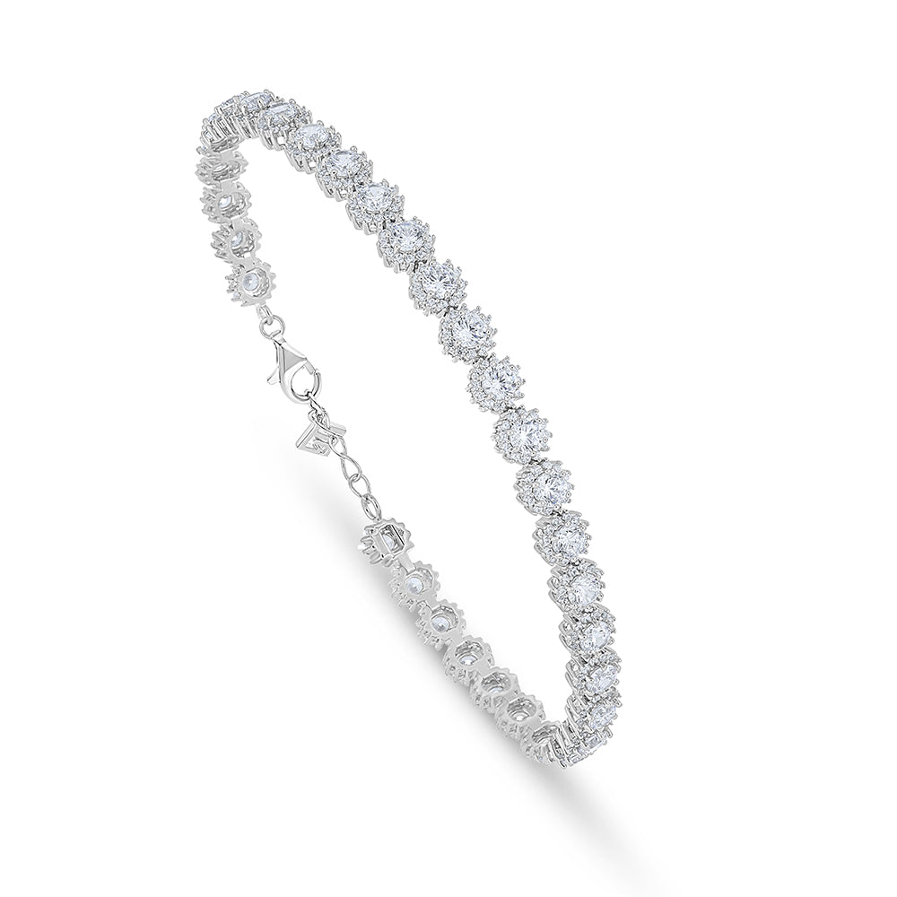 Sterling Silver 925 Bracelet Rhodium Plated Embedded With White Zircon