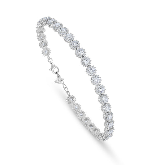 Sterling Silver 925 Bracelet Rhodium Plated Embedded With White Zircon