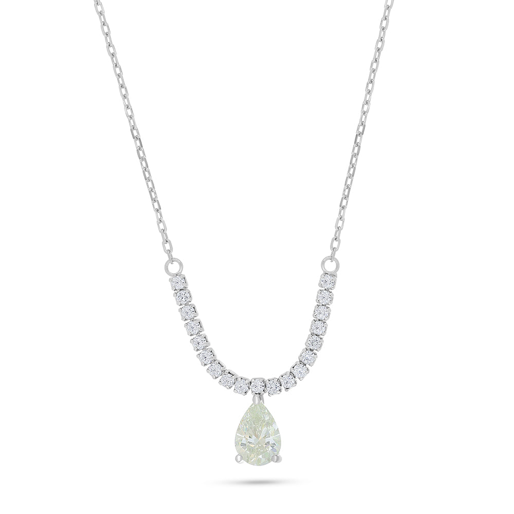 Sterling Silver 925 Necklace Rhodium Plated Embedded With Diamond Zircon And White Zircon