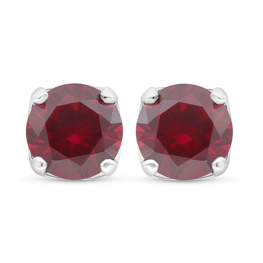 Sterling Silver 925 Earring Rhodium Plated Embedded With Ruby Corundum
