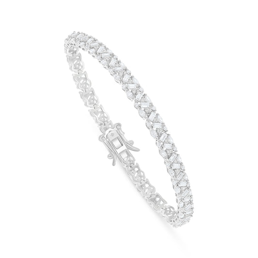 Sterling Silver 925 Bracelet Rhodium Plated Embedded With White Zircon