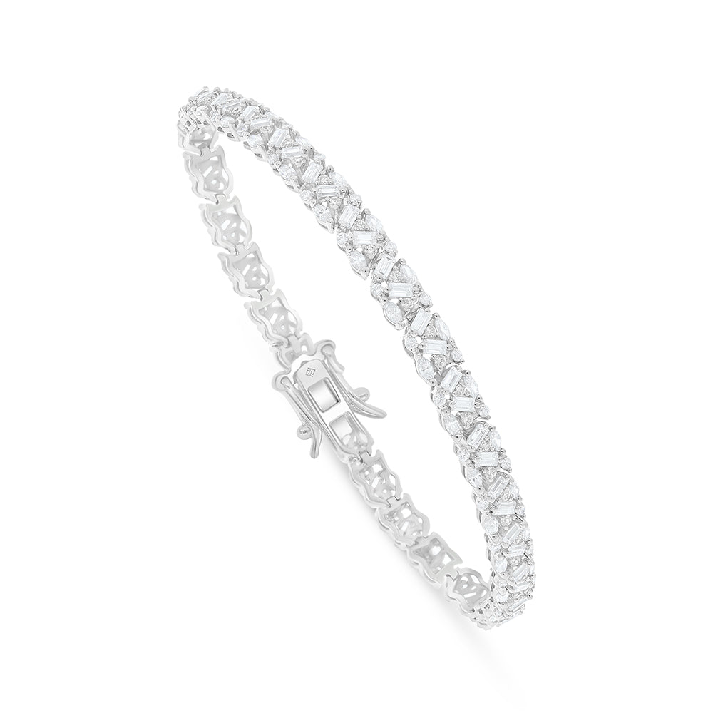 Sterling Silver 925 Bracelet Rhodium Plated Embedded With White Zircon