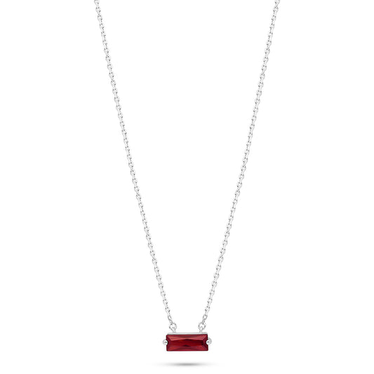 Sterling Silver 925 Necklace Rhodium Plated Embedded With Ruby Corundum