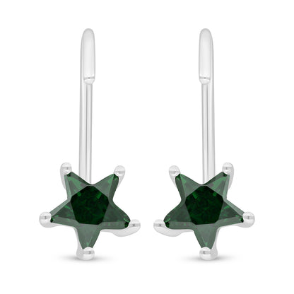 Sterling Silver 925 Earring Rhodium Plated Embedded With Emerald Zircon