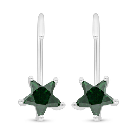 Sterling Silver 925 Earring Rhodium Plated Embedded With Emerald Zircon