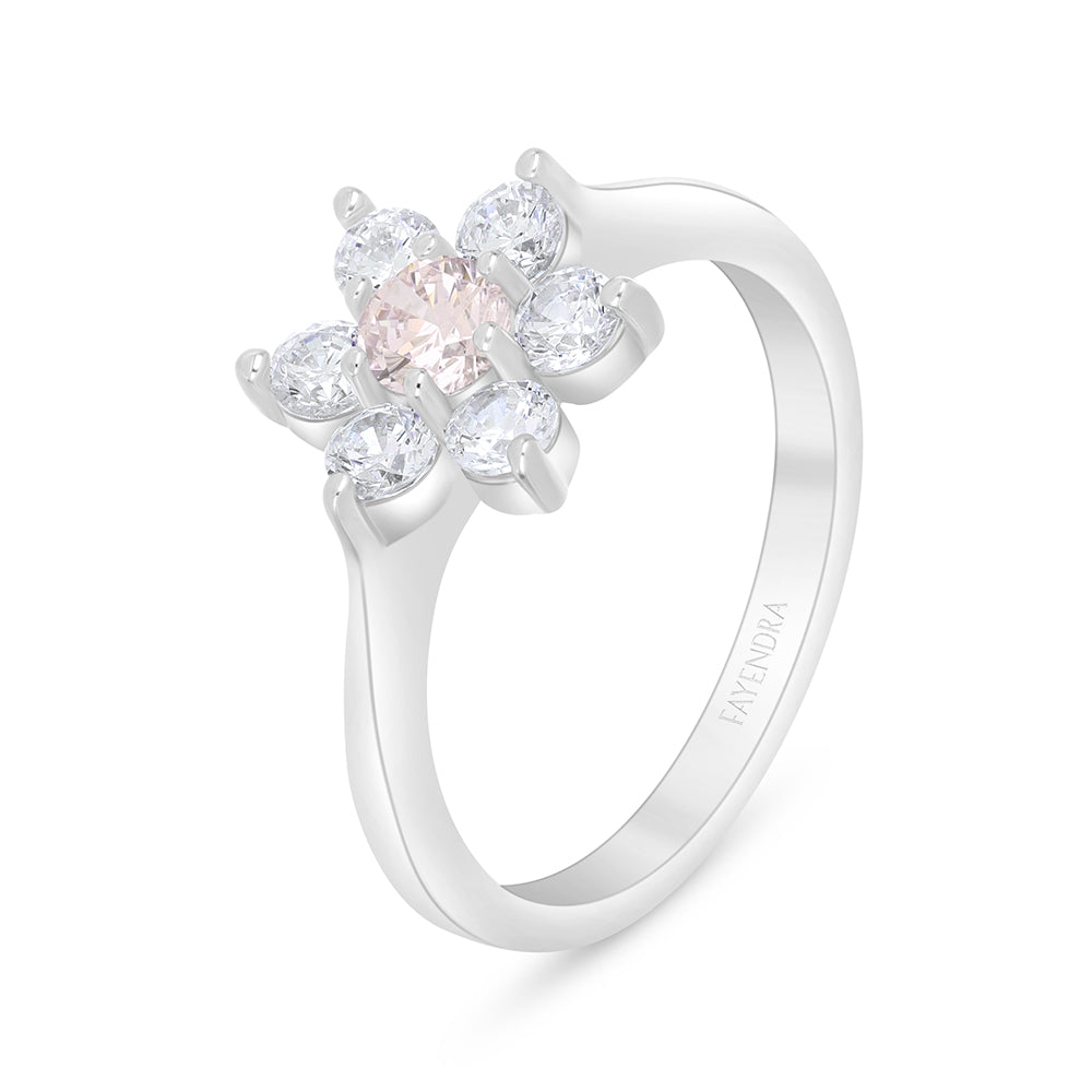 خاتم من الفضة الخالصة عيار 925 مطلي روديوم مرصع زركون بنك و فص ابيض