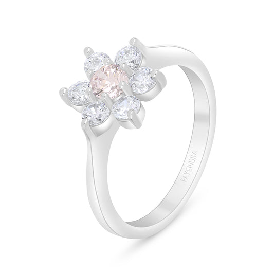 خاتم من الفضة الخالصة عيار 925 مطلي روديوم مرصع زركون بنك و فص ابيض